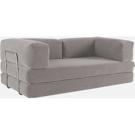 Sofá cama con futón plegable en pana y estructura cromada, 3 plazas