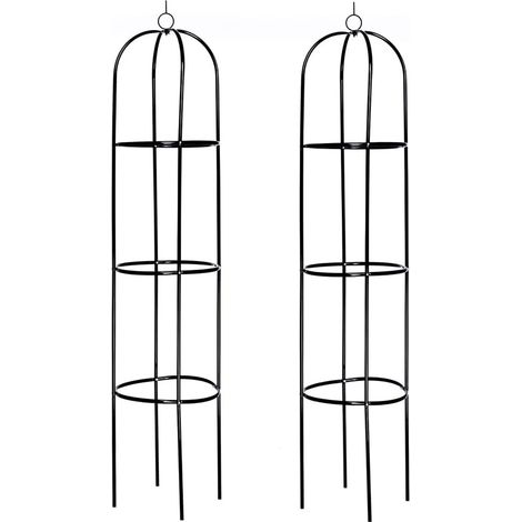 x2 Kingfisher Decorative Climbing Plant Support Obelisk Garden Black Metal 1.9m (1/5)