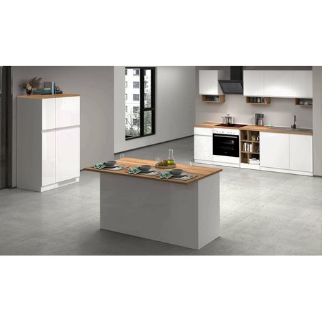 Dmora - Cocina completa Baptiste, Conjunto de cocina modular, Cocina modular con múltiples elementos, 100% Made in Italy, Blanco brillo y roble (1/3)