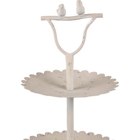 Étagère de Présentation 2 Niveaux en Métal Beige Style Brocante avec Oiseaux 32 x 51 cm - PANGIVO (1/3)