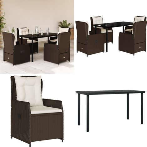 Ensemble à manger de jardin 5 pcs et coussins marron poly rotin - Chaise de jardin - Table de jardin (1/5)