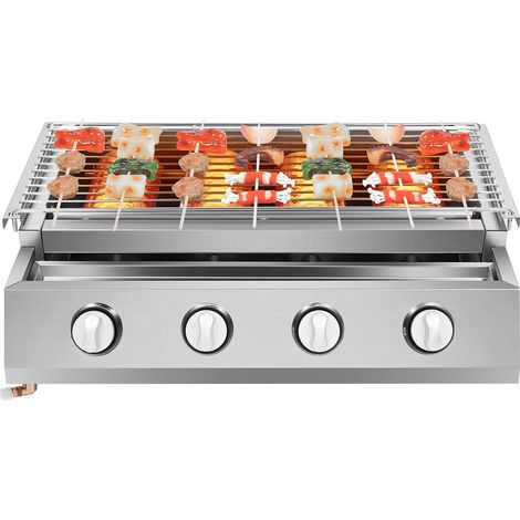 Barbecue à gaz 4 brûleurs, LPG, Grill de table en acier inoxydable, grille 55,8 x 23,2 cm, hauteur réglable, pour camping extérieur (1/5)