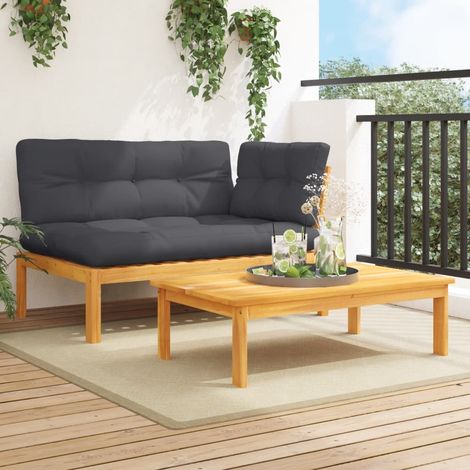 2-tlg. Garten-Sofagarnitur aus Paletten mit Kissen Akazienholz (1/5)