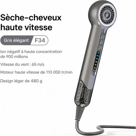 Sèche-cheveux haute vitesse F34 800W gris avec buses concentrateur et diffuseur f34 683 g – Livraison gratuite