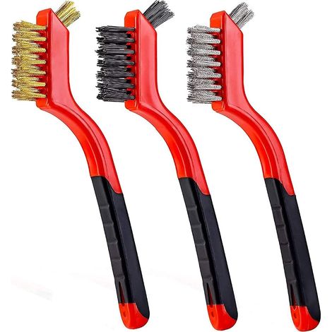 Ensemble de 3 brosses métalliques, brosse en acier à manche incurvé, tête de brosse en acier inoxydable 7 pouces (1/5)