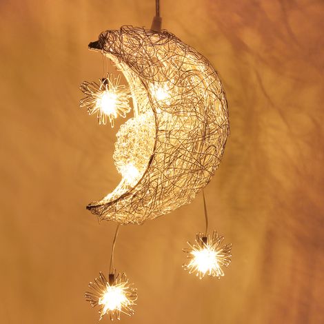 Lámpara Colgante LED Moderno Luz de Techo Ajustable Iluminación Colgante de Hada Luna y Estrellas Ø17cm