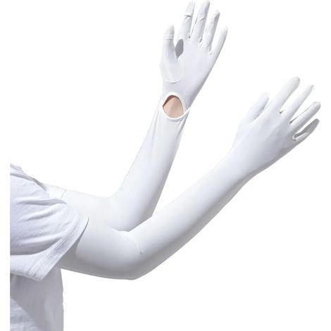 Gants longs blancs anti-UV pour femmes et hommes, gants à doigts complets, protège-bras rafraîchissants, gants de conduite d'été, gants de cyclisme pour sports de plein air (1/5)