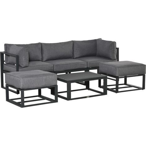 Garden Daybed, 6 Piece Outdoor Sectional Sofa Set, Aluminum Patio Conversation Furniture Set with Coffee Table, Footstool Cushions, Grey (1/5)