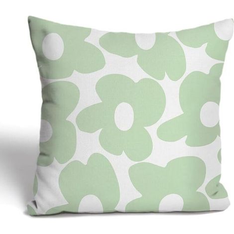 Décor de chambre pastel danois - Esthétique pastel danois - Housse de coussin marguerite vert sauge (18"x18") (1/5)