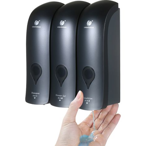 Dispenser manuale di sapone con 3 scomparti da 300 ml/10,2 oz, a parete, per gel doccia, shampoo e lozione - ABS bianco, grigio, oro, champagne (1/5)