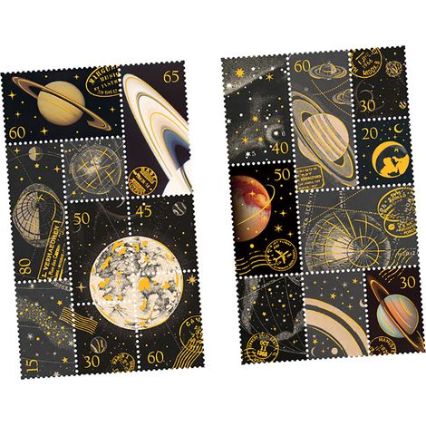 Sticker für Brieffreunde, Briefmarkenalbum-Serie, Goldfolienstempel, 2 Goldfolienstempel, Kosmische Fantasie (1/5)