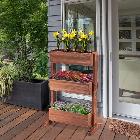COSTWAY 3 Etage Hochbeet Blumentreppe Pflanzkasten Blumenkasten Blumenbeet Pflanzenleiter Garten Frühbeet Pflanztreppe 73x38x106cm (1/5)