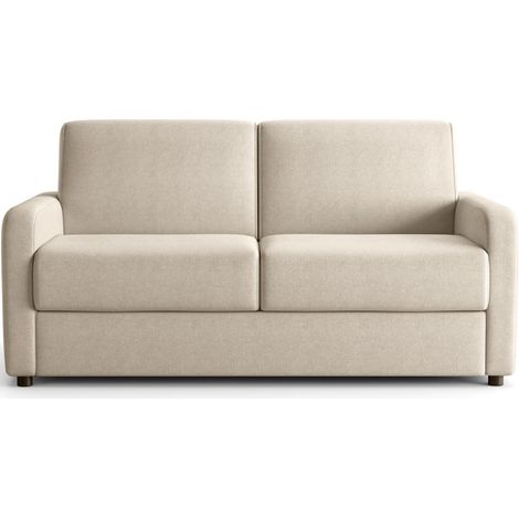Canapé droit convertible 3 places en tissu chenille beige - ouverture express - Lumio (1/5)