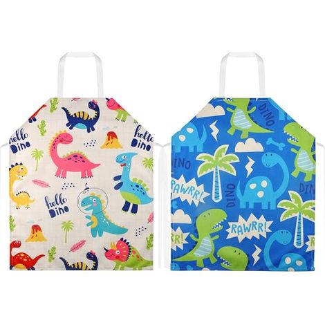Pack de 2 tabliers de lin pour enfants école ajusté lavable 45 x 56 cm tablier de dessin animé (1/5)