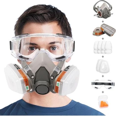 Respiratoires chimique avec filtres, Masque de Protection et bouchon d'oreille pour peinture à gaz pour résine époxy, polissage, pulvérisation, retrait de moisissures (1/5)