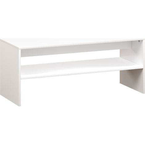 Table Basse Moderne en Bois à 2 Niveaux avec Plateau Ouvert, 100x40x41.5 cm, Blanc (1/5)