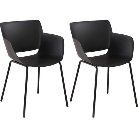 Juego de 2 sillas para interior o exterior en plástico negro con estructura de acero con recubrimiento en polvo 100007305 (1/5)