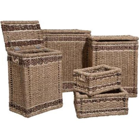 Lot de 5 Paniers Rangement "Tressé" 60cm Naturel (1/5)