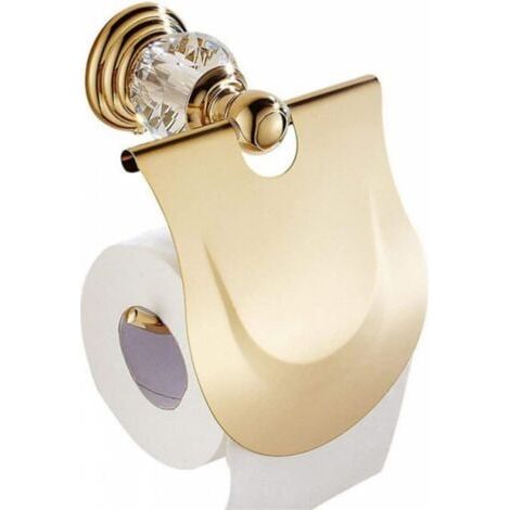 1pc Porte-papier toilette brillant avec couvercle rabattable et porte-papier toilette avec couvercle finition dorée mural en métal doré, accessoires de toilette de salle de bain (1/4)