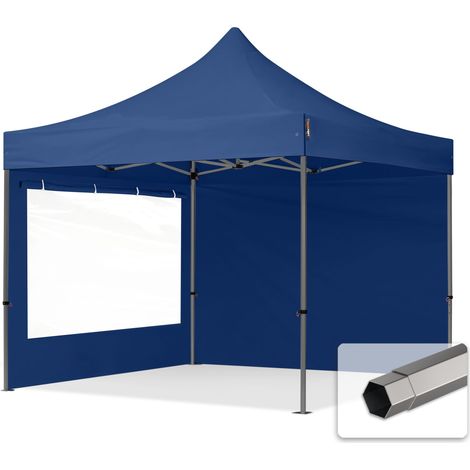 3x3 m Faltpavillon, PREMIUMStahl 40mm, Seitenteile mit Panoramafenstern, blau