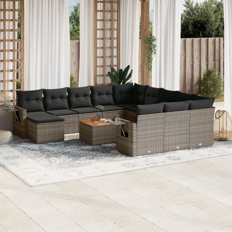 Set sofás de jardín con cojines 13 piezas ratán sintético gris vidaXL (1/3)