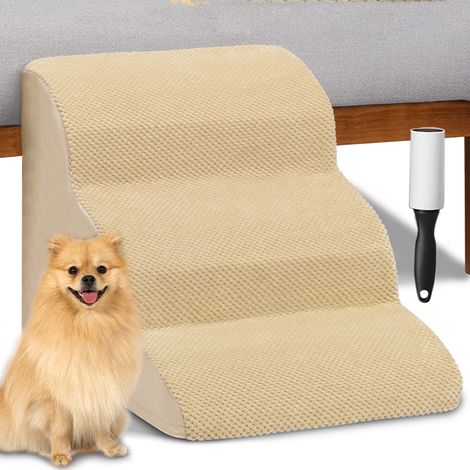 Scala per Animali Domestici Beige 3 Scalini per Gatti e Cani Rullo Rimuovi Peli (1/5)