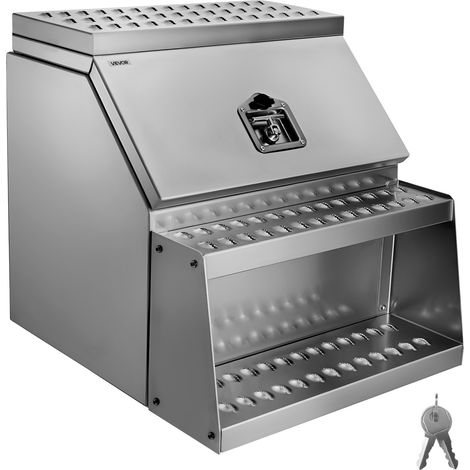 VEVOR Caja de Herramientas para Camiones con Escalón 610 x 695 x 645 mm de Aluminio Resistente, con Montaje Lateral, con Cerradura, Manija en T y Llaves para Semirremolques, Remolques de Plataforma (1/5)