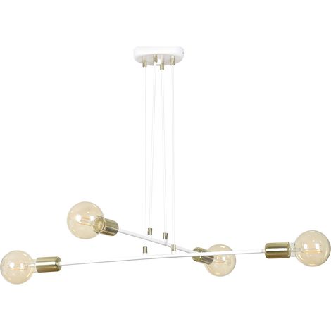 Lampadario Industrial 4 Luci Benzaiten A Bracci In Acciaio Bianco E Oro (1/3)