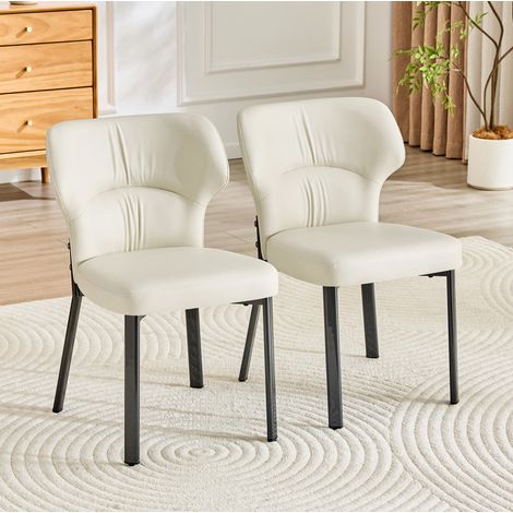 Set de 2 sillas de comedor acolchadas de PU, patas metálicas negras, uso diario, ahorro de espacio - beige (1/5)