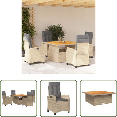 vidaXL Relaxsessel - 5-tlg. Garten-Essgruppe mit Kissen Beige Poly Rattan (1/5)