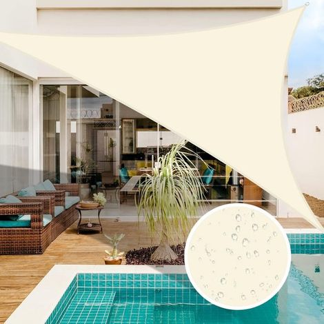Schattierungstuch 2x2m Wasserdicht Dreieckiger Sonnenschutz Sonnenschirm für Garten, Terrasse, Pool Camping Sonnenschutz Weiß Beige (1/4)