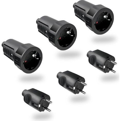 Noir 3 Paires Fiche Male Femelle Etanche Exterieur Prise 250V 6A IP44 Raccord Prise à 2 Broches Pieds Ronds Fiche Prise Electri (1/4)