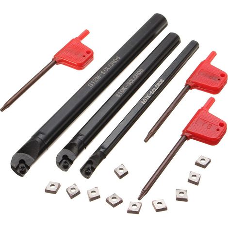 Applicable Support de Tour CNC Pour Outil de Tournage Barre D'alésage 3 Pièces S07K-SCLCR06 S10K-SCLCR06 S12M-SCLCR06 + 10 Inserts CCMT0602+3Clés de Tour DZ09