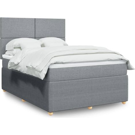 vidaXL Letto a molle -  Giroletto a Molle con Materasso Grigio Chiaro 140x190cm Tessuto (1/5)