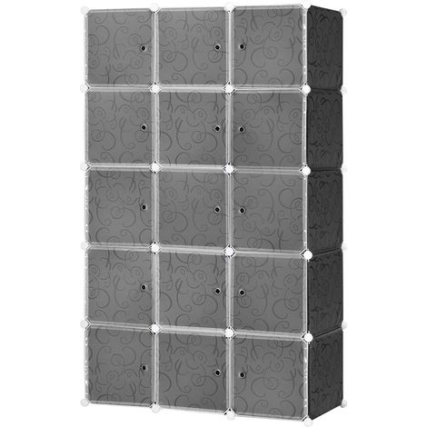 Sistema de estantería para armario de bricolaje con 2 cubos grandes y 9 pequeños Estante de cubos para bricolaje, zapatero, estante de almacenamiento para libros, juguetes, negro, 111 x 47 x 183 cm (1/5)