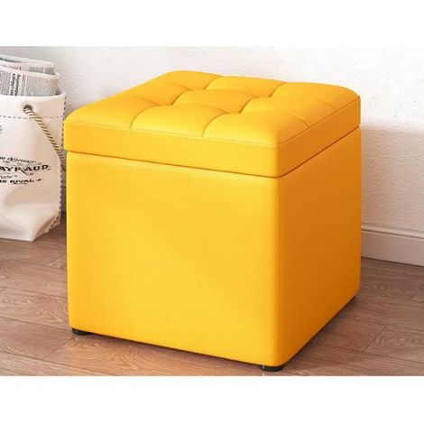 Tabouret De Rangement - 30x30x35 Cm - Cuir Jaune - Insonorisé - Design Contemporain - 1 Pièce (1/4)