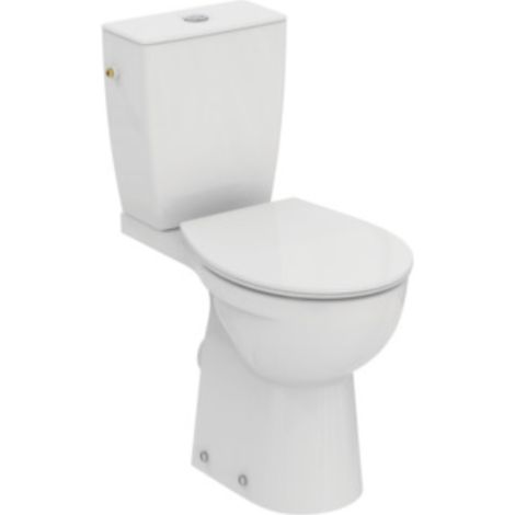 Porcher – WC à poser PMR avec bride sortie horizontale – Abattant thermodur et charnières inox – Fixation au sol incluse – Porcelaine vitrifiée, blanc
