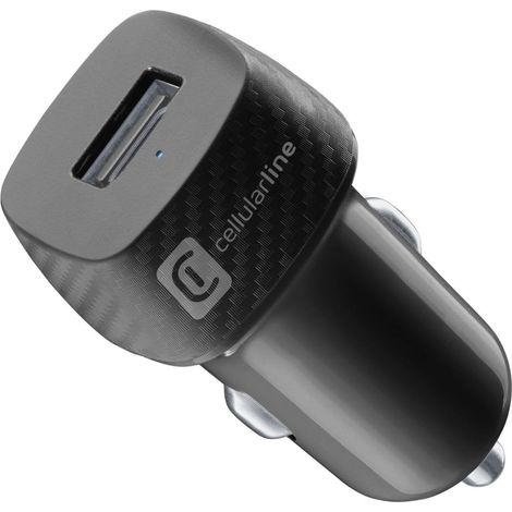 Cellularline - USB Car Charger 12W - Caricabatteria da auto USB 12W - Adattatore Automatico Prese Accendisigari 12V/24V - Protezione da Sovraccarichi e Cortocircuiti - Nero
