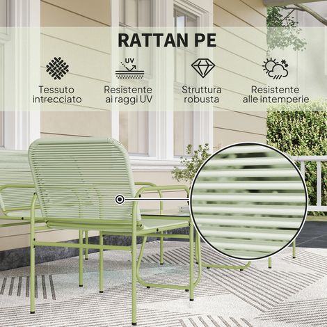Ensemble mobilier jardin rotin 4 pièces – Canapé 2 places, 2 fauteuils, table basse verre – Vert