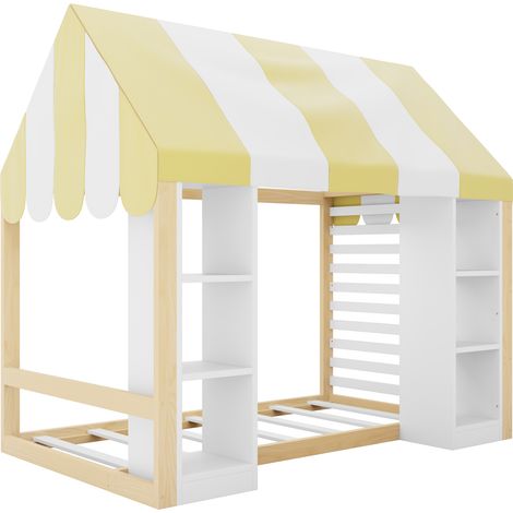 Cama infantil tipo cottage 90 x 200 cm con dosel, estantes abiertos y marco blanco (1/5)