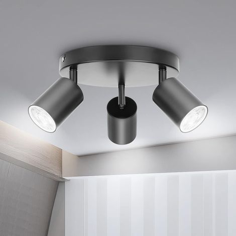 Plafonnier rond GU10, 3 spots, éclairage de cuisine, spots LED orientables, plafonnier noir, convient pour la cuisine, le salon et la chambre (ampoule non incluse) (1/5)