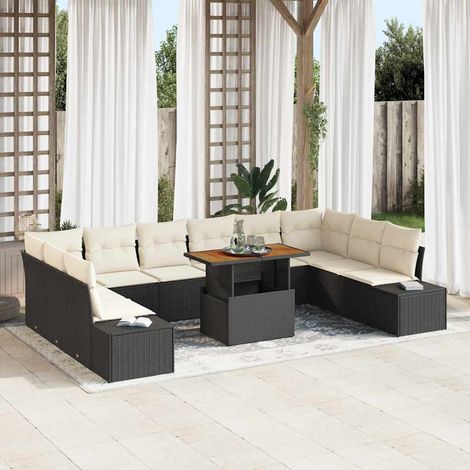 Conjunto de sofá de jardín 11 pcs Negro Poliratán vidaXL (1/5)