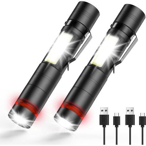 Mini Lampe Torche LED 2 Pièces, Clip en Acier & COB, Petite Lampes de Poche USB Rechargeable,Portable et IPX5 Étanche pour Camping, Randonnée (1/5)
