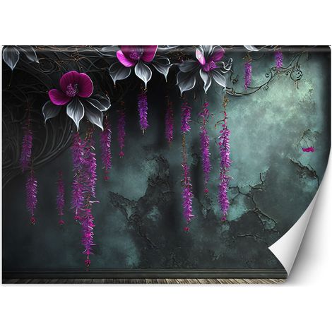Papier peint Suspension de fleurs violettes sur fond de béton 100x70 (1/5)