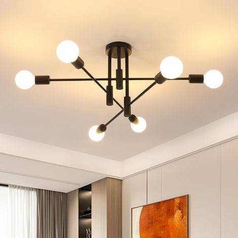 Goeco Modern 6-Light Black Ceiling Light, 71cm Elegant European Style Chandelier, Semi-Flush Mount with E27 Lampholders, for Living Room Dining Room Bedroom (1/5)
