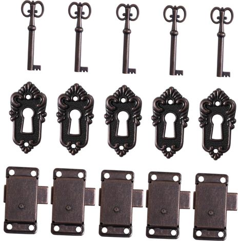 Lot de 5 verrous décoratifs en métal rouge antique pour meubles ancien (1/5)