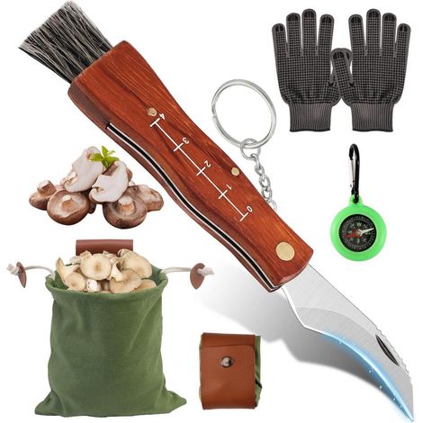 Pilzmesser Set mit Bürste, Handschuhen, Tasche und Kompass für Pilzsammler
