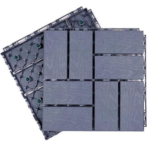 Terrasse carrée en Bois-Plastique, tuiles Composites emboîtables, terrasse extérieure, toits, Jardins, patios, parquet à Pose Automatique(Grigio,3030cm,1pcs) (1/5)