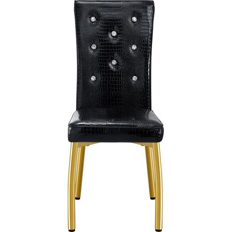 Set de 2 sillas de comedor tapizadas en polipiel efecto cocodrilo con patas doradas (1/5)