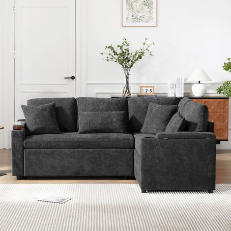 Canapé d'angle convertible avec rangement, 4 places, gris foncé DESVIAE (1/5)